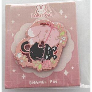 Labutori Bunny & Cat Enamel Lapel Pin Flower Floral Design